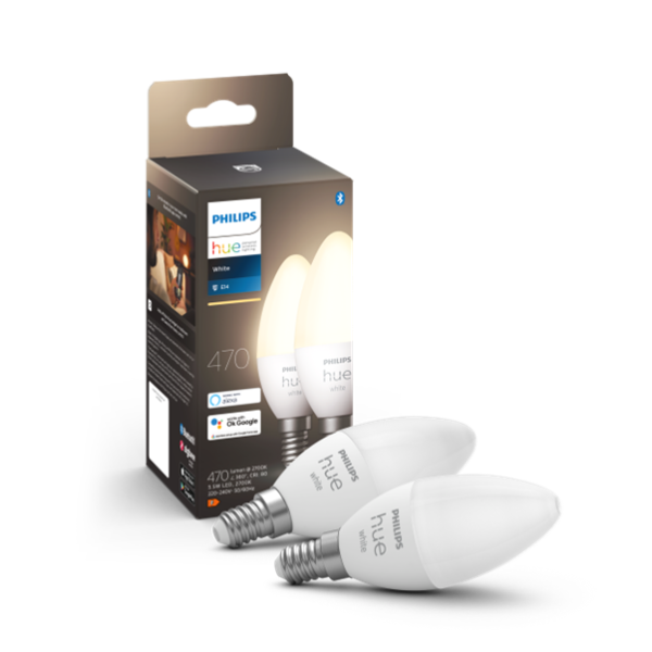 Philips Ljósaperur snjall HUE LED Lamp E14 2 pack 2 stk