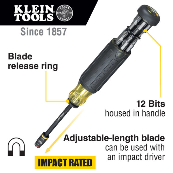 KLEIN TOOLS Skrúfjárn 14 í 1 HVAK, stillanleg lengd 32304 - Image 5