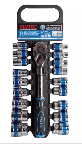 FIXTEC Topplyklasett 1/2" 19 stk